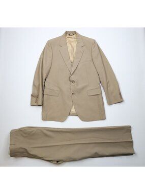 Vtg 70s Streetwear Mens 42L 2 Piece Wool Suit Wedding Beige Bell Bottoms 38x31